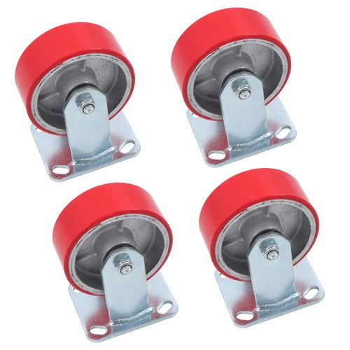 DURAFORCE 4 Pcs Polyurethane 3200Lbs 5"×2" Caster Wheels Red Straight Wheels Heavy Duty