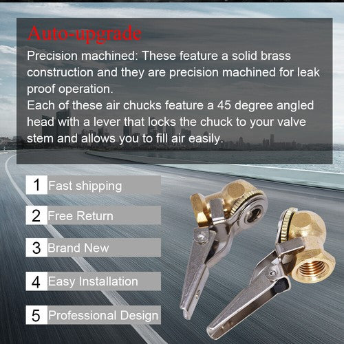 DURAFORCE 2pcs Closed Brass Lock On Tire Inflator Locking Air Chuck Hose 1/4" Npt