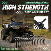 DURAFORCE 48" Landscape Rake Pine Straw Rake Rock Rake Fits 2" Receiver ATV/UTV Tractors