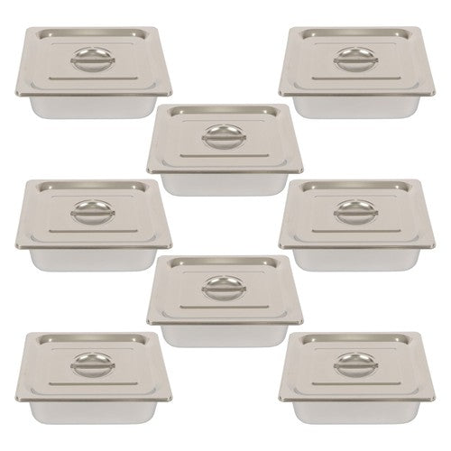 DURAFORCE Restaurant Steam Table Pans 8 Pack 1/2 Size 4 Inch Deep Thickened with Lid