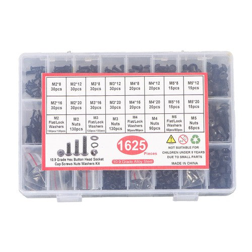 DURAFORCE 1625PCS Screws Bolts and Nuts Assortment Kit, M2 M3 M4 M5 Nut Bolt Assortment