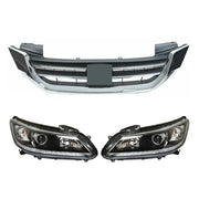 DURAFORCE Headlights W/LED DRL Halogen& Bumper Grille For 13-15 Honda Accord Chrome Pair