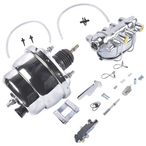 DURAFORCE 7Inch Chrome Power Brake Booster Master Cylinder Disc Drum Kit for Bel Air 55-57