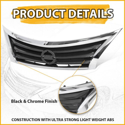 Front Bumper Grille Upper Grill Assembly Chrome for 2013-2015 14 Nissan Altima