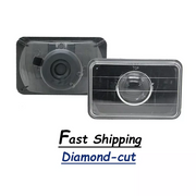 DURAFORCE 4x6" Clear Glass Lens Diamond Cut Black Semi Sealed Beam Headlights Headlamps