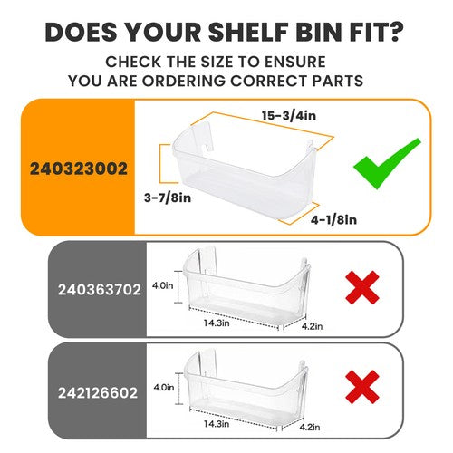 #240323002 Bottom Door Shelf Lower Bin Polycarbonate For Frigidaire 2Pcs