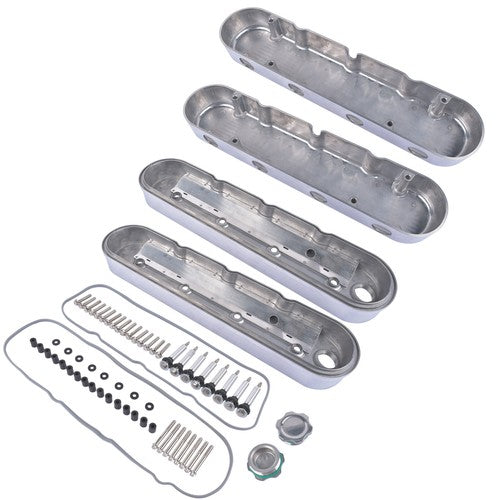 DURAFORCE 2Pcs Aluminum finned Valve Covers w/ Coil Mounts 241-181 For Chevy LS - Polished