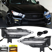 DURAFORCE For 2014-2020 Infiniti Q50 Sport Bumper LED Fog Lights Lamps Turn Signal Pair