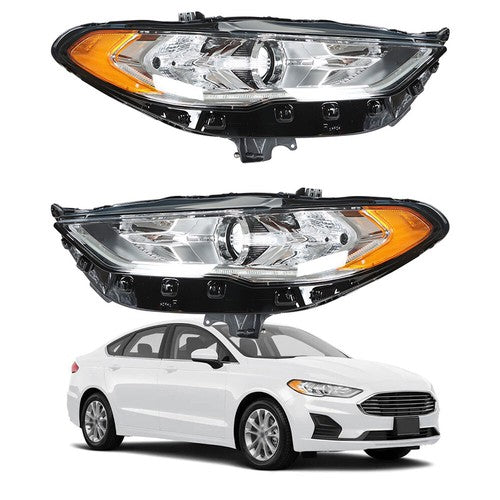 DURAFORCE Headlight Fit For Ford Fusion 2017-2019 Headlamps Driver + Passenger Side Pair