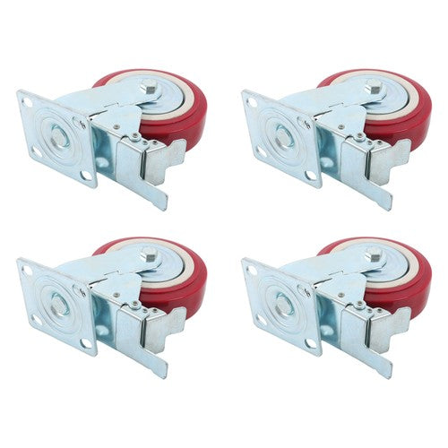 DURAFORCE 4 Pack 6' x 2' Heavy Duty Caster Wheel Swivel Plate PU With Brake Wheels