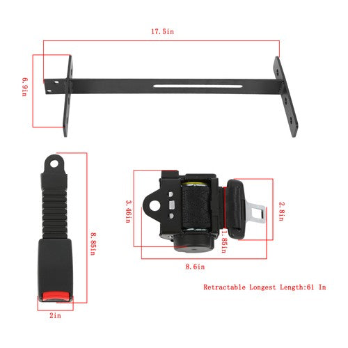 DURAFORCE Retractable Golf Cart Seat Belts Kit 61in Fits For EZGO TXT Yamaha Club Car USA