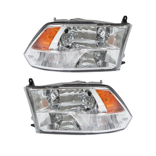 DURAFORCE Headlight For Dodge Ram 1500 2500 3500 2009-2018 Crystal Chrome Housing L+R Pair