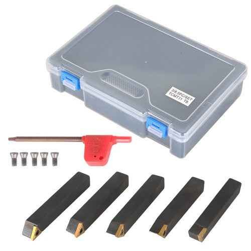 DURAFORCE 5Pack 3/8" Indexable Carbide Turning Inserts Holder Set for Machining Lathes