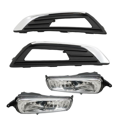 DURAFORCE Front Bumper Upper+Lower Grill&Fog Light Set&Trim Set For Ford Focus 2015-2018