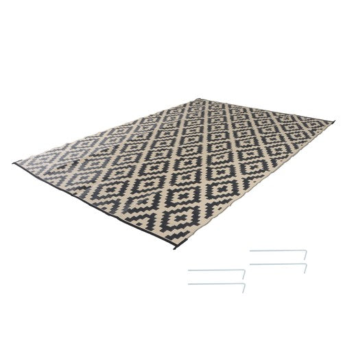 DURAFORCE 10x14 ft Waterproof Outdoor Rug Outdoor Plastic Straw Rug Carpet Black & Beige