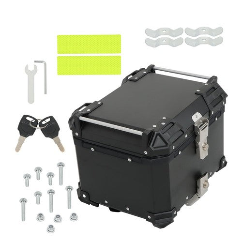 DURAFORCE Black 45L Motorcycle Top Case Tail Box Thick Aluminum Hard Trunk With Backrest