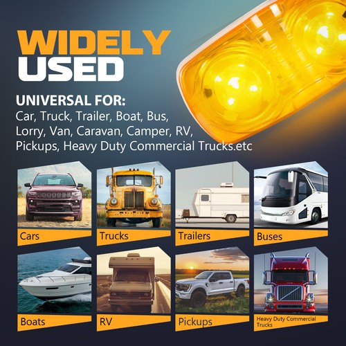 10X Trailer Amber LED Marker Light Double Bullseye 10 Diodes Clearance Light
