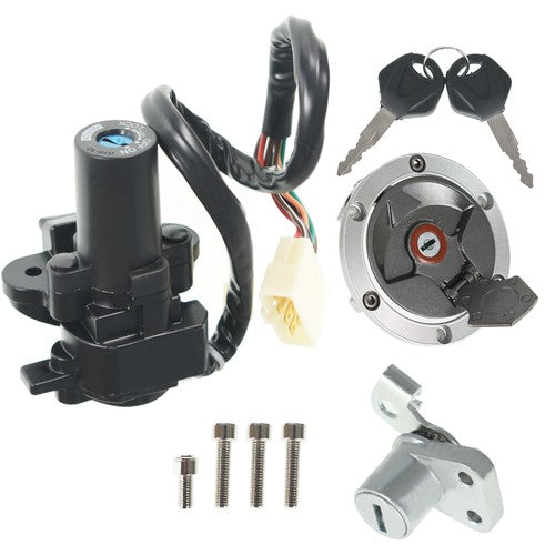 DURAFORCE NEW Ignition Switch Lock Gas Cap Cover Set For Kawasaki Ninja 250R EX250J 08-12