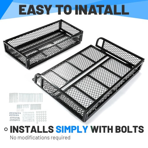 Front Rear Cargo Basket Luggage Carrier Mesh Rack Black Steel for ATV