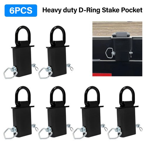 6 Pack Stake Pocket D Ring Tie Downs Utility for Flatbed Trucks and Trailer