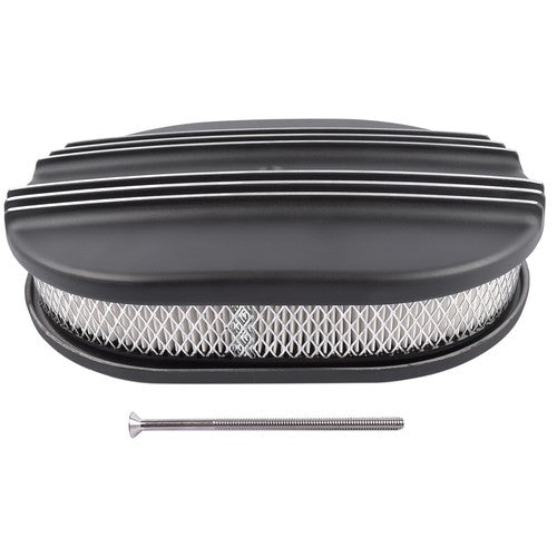 DURAFORCE Black Cast Aluminum Half Finned 12″ Air Cleaner Assembly for Chevy Mopar Classic