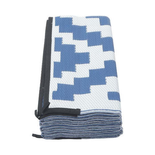 DURAFORCE 9x12ft Outdoor Plastic Straw Rug For Camping Outdoor Carpet RV Mat Blue & White