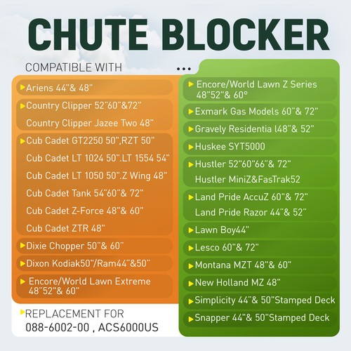 DURAFORCE Steel Chute Blocker ACS6000US For CUB CADET,HUSTLER,ARIENS Mower 44" 48" 72"