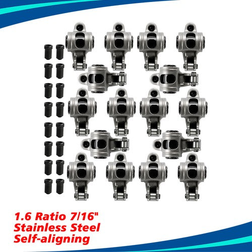 DURAFORCE For Chevy SBC 350 1.6 Ratio 7/16" Stud Full Roller Stainless Steel Rocker Arms