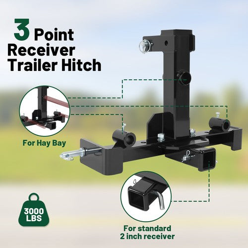 DURAFORCE 3 Point Receiver Trailer Hitch Attachment For Cat 1 Tractor Tow Drawbar Adapter