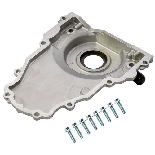 DURAFORCE New Timing Cover w/ 10an Turbo Oil Drain Fitting for GM LS Gen 3 4.8 5.3 5.7 6.0