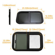 DURAFORCE 2PCS Universal 16" x 25" Horizontal Slider RV Window For Cargo Trailer W/ Screen