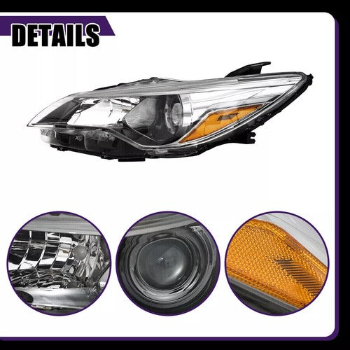 DURAFORCE Black Headlight Set Halogen Headlamp for 2015-2017 Toyota Camry LE SE Pair
