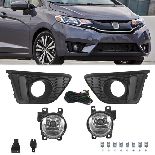 DURAFORCE Front Bumper Clear Lens Fog Light Lamp Pair for 2014-2017 for Honda Fit Jazz GK5