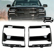 DURAFORCE Headlight Trim Bezel Cover For Chevy Silverado 1500 2016-2018 Black LH+RH Pair