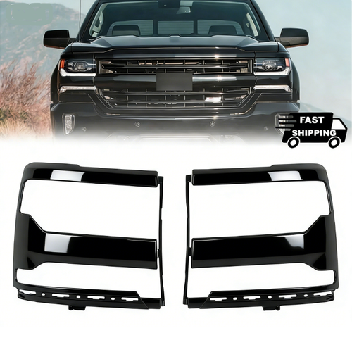 DURAFORCE Headlight Trim Bezel Cover For Chevy Silverado 1500 2016-2018 Black LH+RH Pair