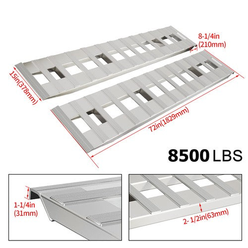 DURAFORCE 72" x15" Pair Aluminum 8500 LBS Hook Ramps Car Truck Trailer Auto Hauler Tractor