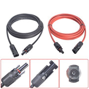 DURAFORCE 1Pair Solar Panel Extension Cable Wire Connector 12AWG 10ft Black + Red