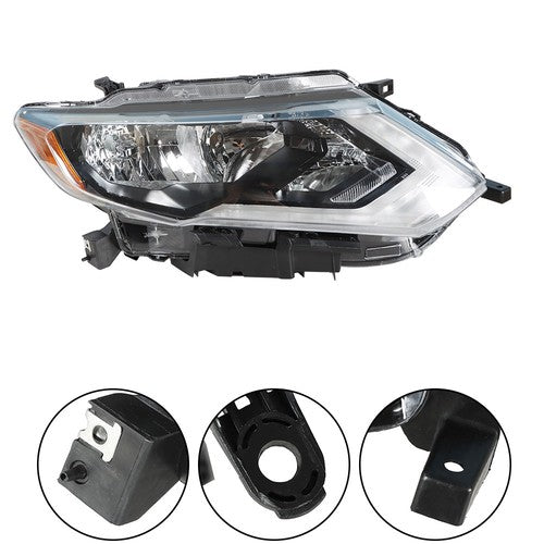 DURAFORCE Headlamps Assembly LH+RH For 2017-2019 Nissan Rogue Clear Lens Halogen Chrome