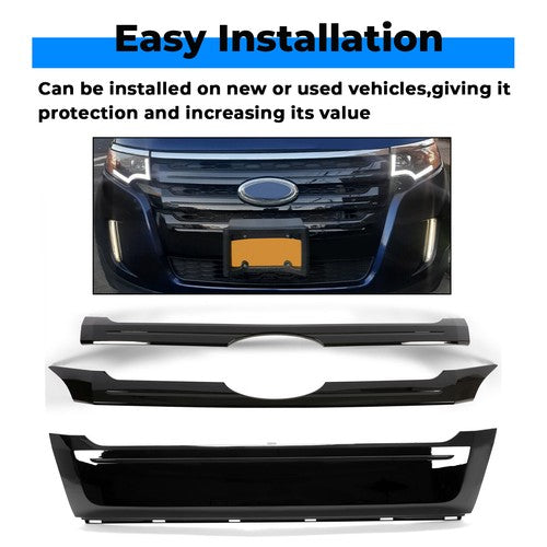 Glossy Black ABS Front Bumper Grille Trim Molding for 2011-2014 Ford Edge 3 Piece