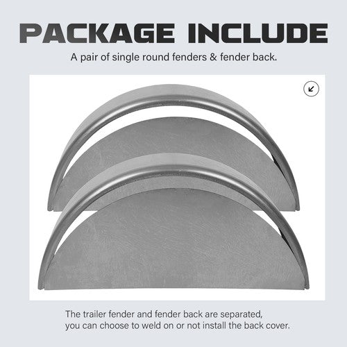 Pair Round Single Axle Trailer Fenders Backs for 14-16 Inch Wheels