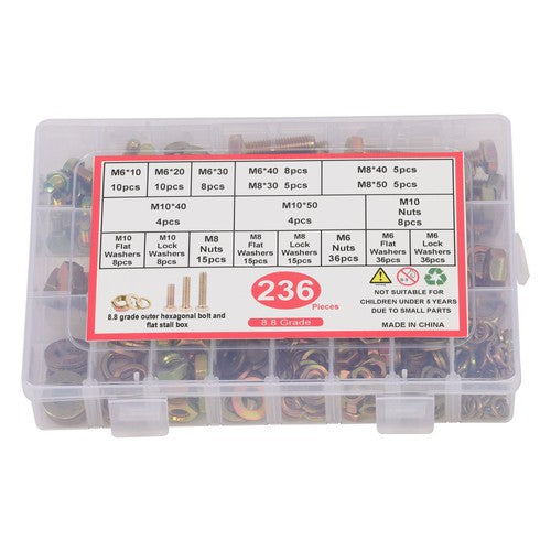 DURAFORCE 236PCS M6 M8 M10 Heavy Duty Bolts and Nuts Assortment Kit Grade 8.8 Alloy Steel