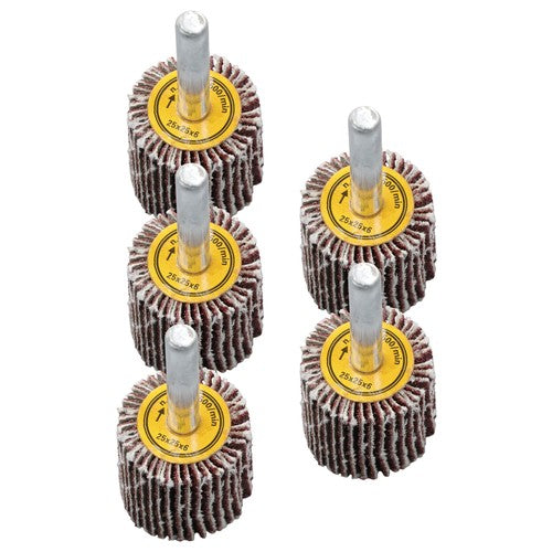 DURAFORCE 5 Pack 1" x 1" x 1/4" Shank Mounted Flap Wheels 80 Grit Aluminum Oxide