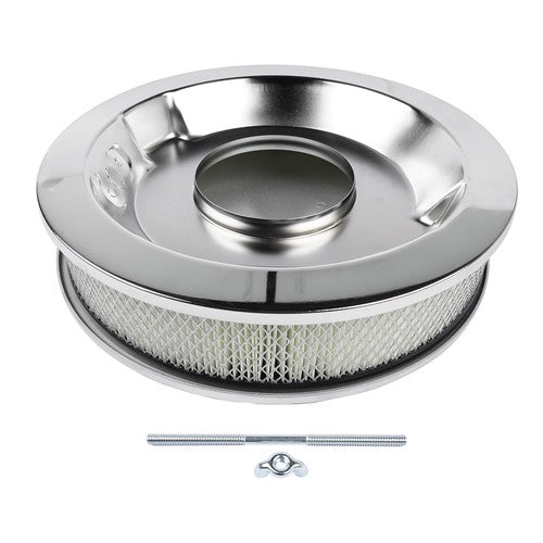 DURAFORCE 14 Full Finned Aluminum Round Air Cleaner Air Filter Kit Polished Recessed Base