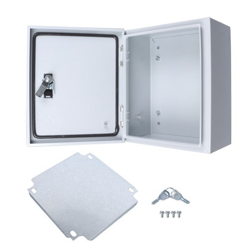 DURAFORCE 12x10x6" NEMA 4X Steel Electrical Box, IP56 Waterproof Lockable w/Mounting Plate