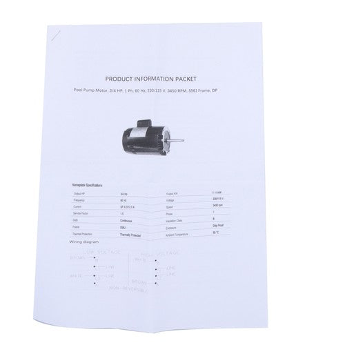 DURAFORCE B127 3/4 HP 3450 RPM Swimming Pool Motor Single Speed Pool Pump Motor S56J Frame