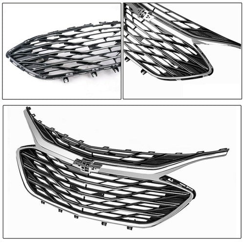 DURAFORCE For 2019-2023 Chevrolet Malibu Front Bumper Upper Lower Grille Black Chrome 3PCS
