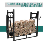 DURAFORCE Indoor/Outdoor Firewood Log Rack - Steel Fireplace Storage Holder Fire Durable