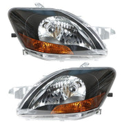 DURAFORCE Left & Right Pair Headlights Headlamps Black Housing For Toyota Yaris 2007-2012