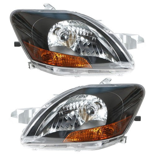 DURAFORCE Left & Right Pair Headlights Headlamps Black Housing For Toyota Yaris 2007-2012
