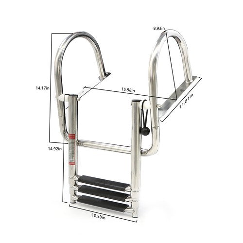 DURAFORCE 3 Steps Ladder Stainless Steel in-Board Telescoping For Marine Boat Yacht New